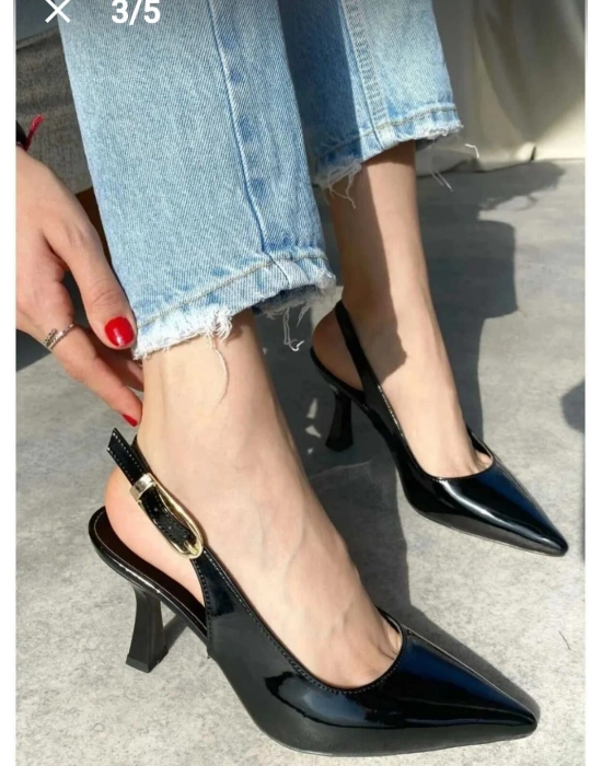 Hies Siyah Rugan Topuklu Ayakkabı