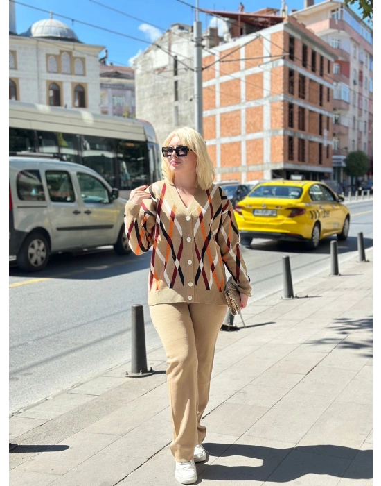 Hırka pantolon alt üst triko takım vizon