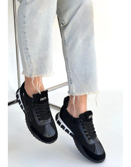 Huer Siyah Nubuk Bağcıklı Spor Ayakkabı