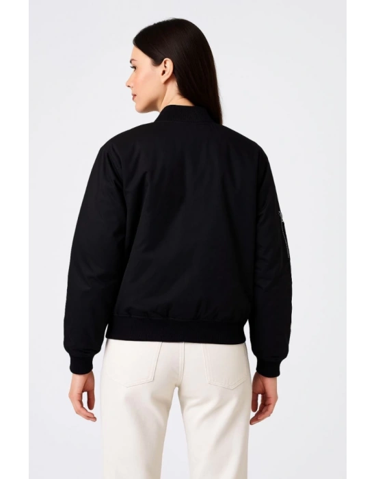 Içi Astarlı Fermuarlı Bomber Mont Ceket - Siyah