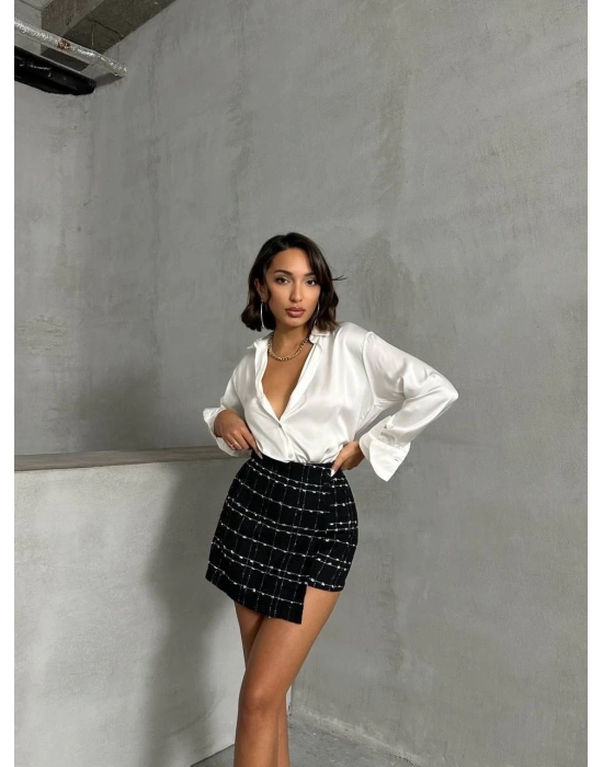 İki düğmeli ch kumaş şort etek siyah h26414