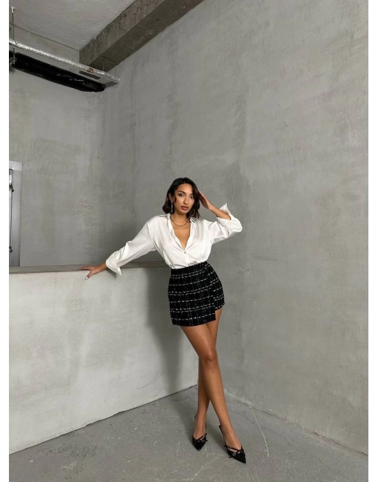 İki düğmeli ch kumaş şort etek siyah h26414