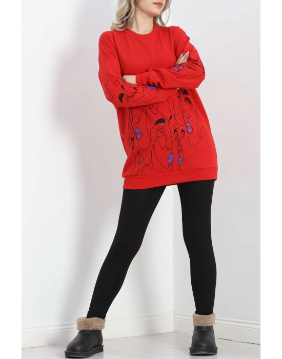 İki İplik Baskılı Tunik Sweat Kırmızı - 40046.555.