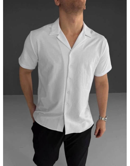 İki İplik Kumaş  Gömlek - Beyaz