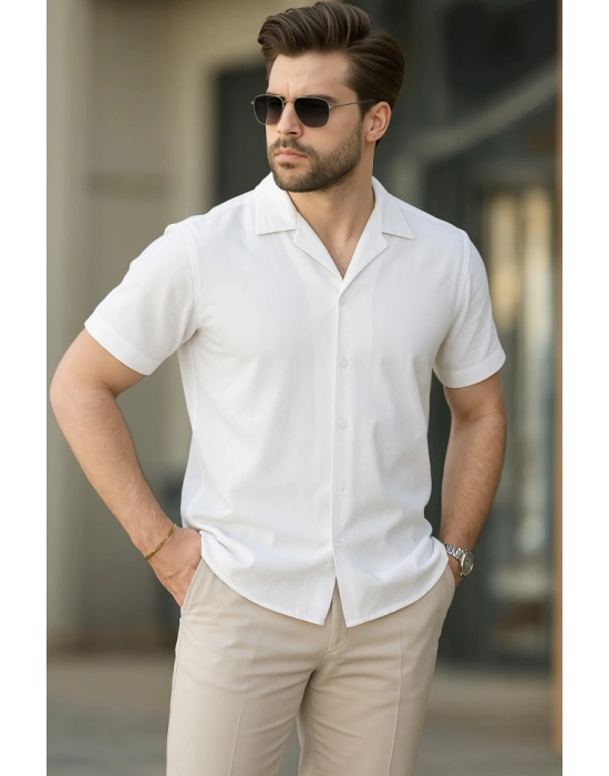 İki İplik Kumaş  Gömlek - Beyaz