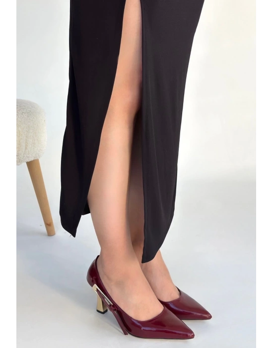 İnja Bordo Rugan Topuklu Ayakkabı