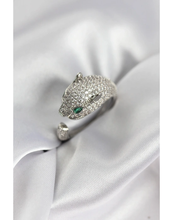 Jaguar Model Gümüş Renk Zirkon Taşlı Kadın Yüzük