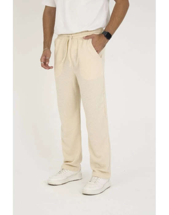 Jakar Kutu Desenli Baggy Eşofman Pantolon - Bej