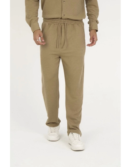 Jakar Kutu Desenli Baggy Eşofman Pantolon - Kahverengi