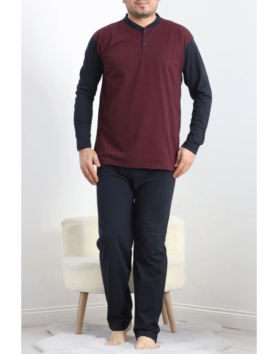 Jakarlı Erkek Pijama Takımı Bordo1 - 40064.1838.