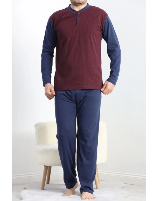 Jakarlı Erkek Pijama Takımı Bordo2 - 40064.1838.