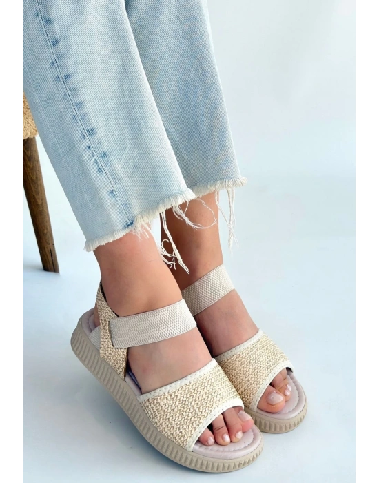 Jake Bej Hasır Cilt Sandalet