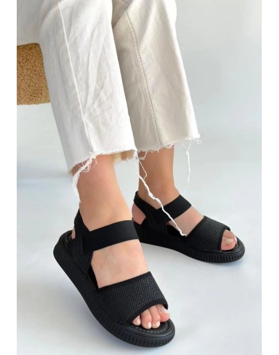 Jake Siyah Hasır Cilt Sandalet