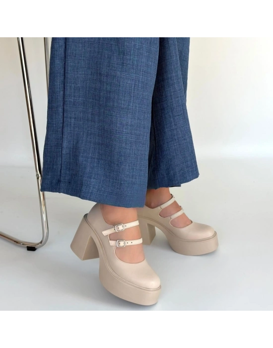 Jarlo Bej Cilt Dolgu Topuk Ayakkabı