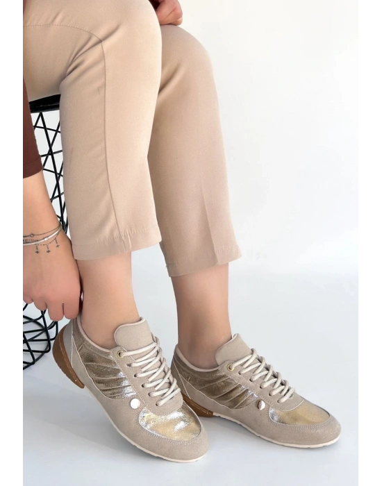 Jawen Bej Nubuk Gold Detaylı Spor Ayakkabı