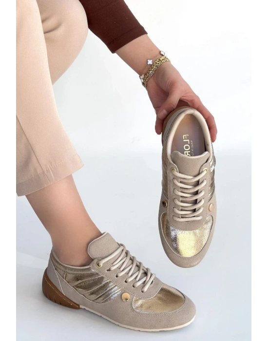 Jawen Bej Nubuk Gold Detaylı Spor Ayakkabı