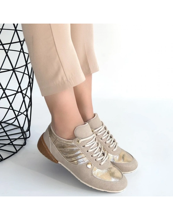 Jawen Bej Nubuk Gold Detaylı Spor Ayakkabı