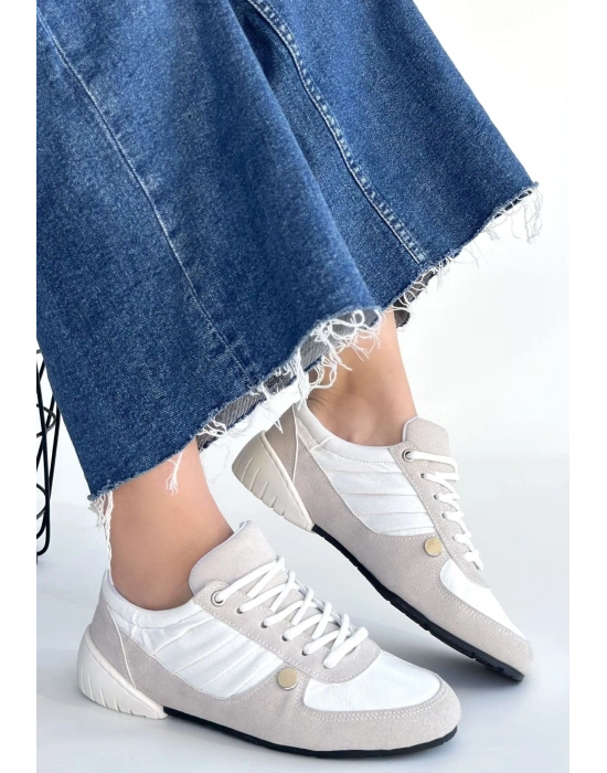 Jawen Gri Nubuk Beyaz Detaylı Spor Ayakkabı