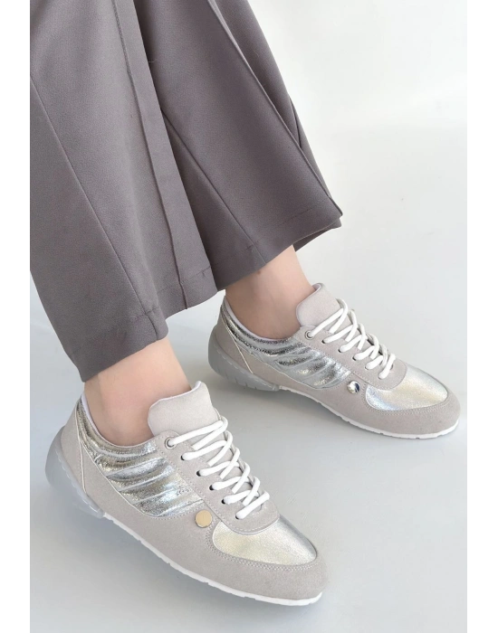 Jawen Gri Nubuk Gümüş Detaylı Spor Ayakkabı