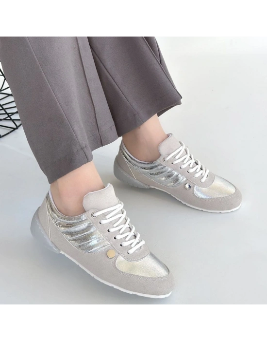 Jawen Gri Nubuk Gümüş Detaylı Spor Ayakkabı