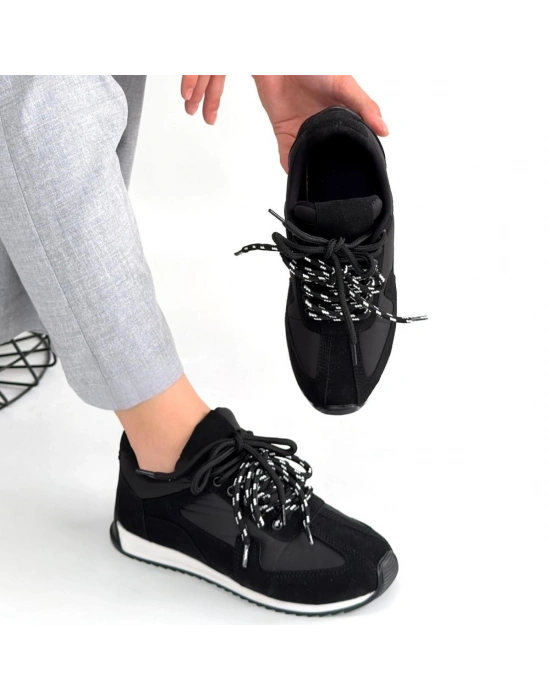 Jeat Siyah Nubuk Bağcıklı Spor Ayakkabı