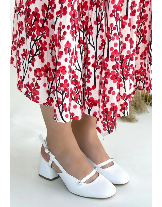 Jecci Beyaz Cilt Topuklu Ayakkabı