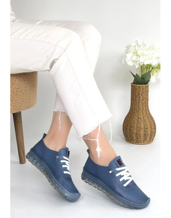 Jiten Mavi Deri Bağcıklı Spor Ayakkabı