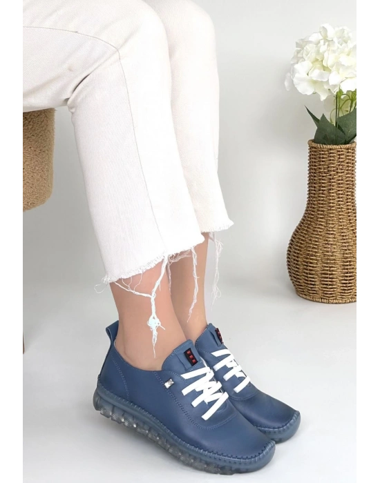 Jiten Mavi Deri Bağcıklı Spor Ayakkabı