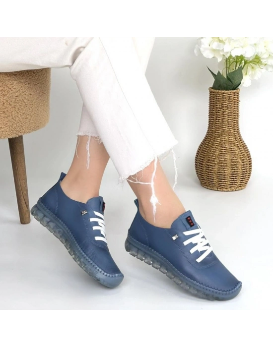 Jiten Mavi Deri Bağcıklı Spor Ayakkabı