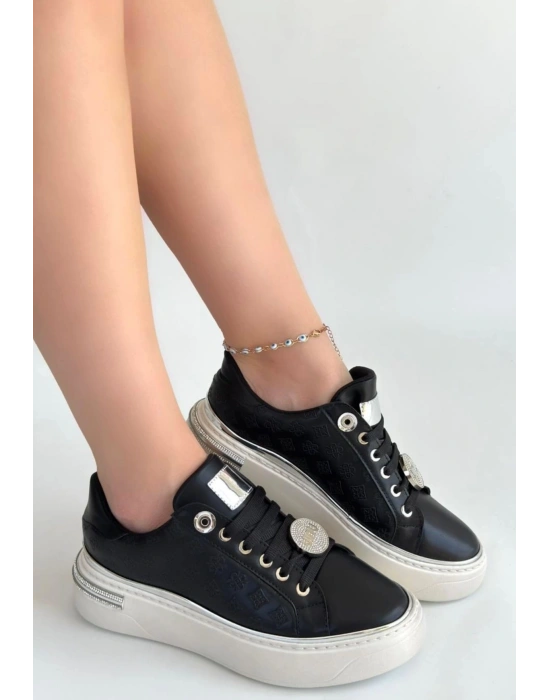 Jlar Siyah Cilt Bağcıklı Spor Ayakkabı