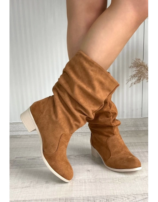 Jolin Taba Süet Topuklu Çizme