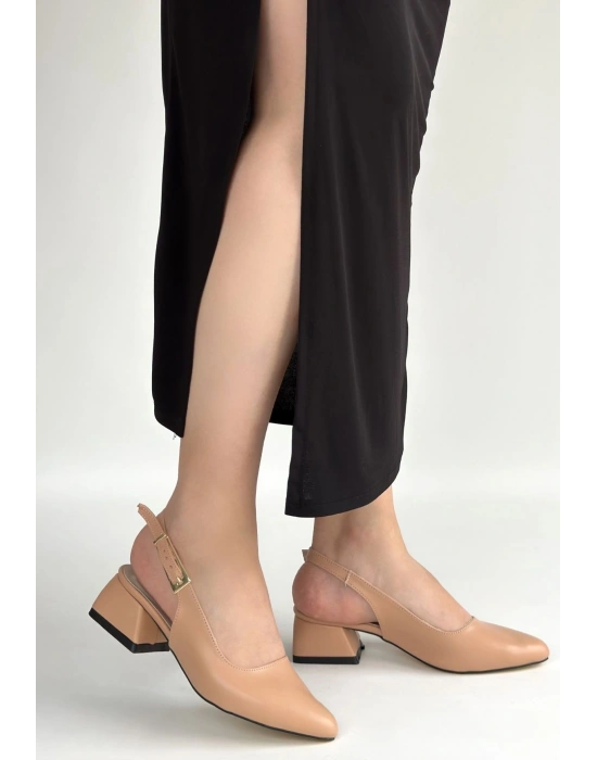 Jonji Nude Cilt Topuklu Kemerli Ayakkabı