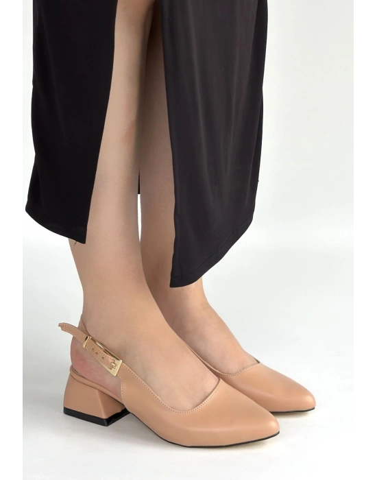 Jonji Nude Cilt Topuklu Kemerli Ayakkabı