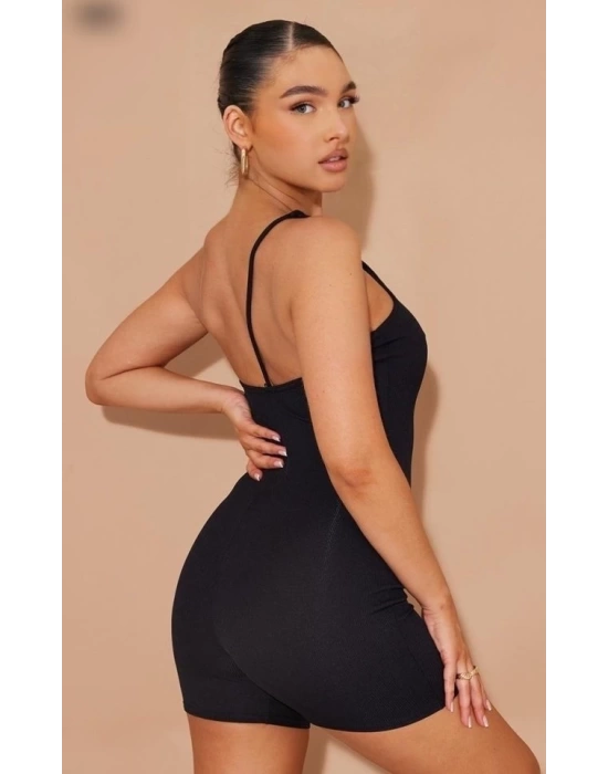 Kadın Asimetrik Askılı Mini Kaşkorse Bodycon Tulum