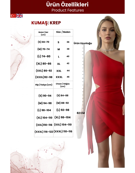 Kadın Asimetrik Kesim Eteği Bağlamalı Krep Kumaş Elbise