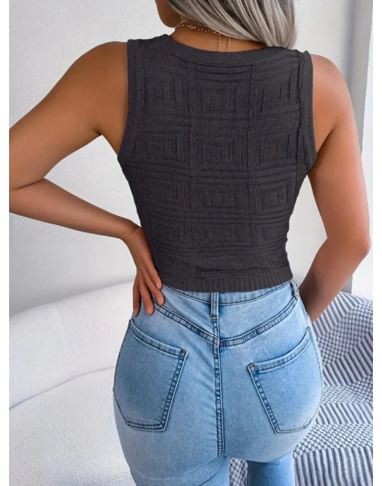 Kadın Askılı Bisiklet Yaka Güpüs Dekolteli Triko Crop Bluz