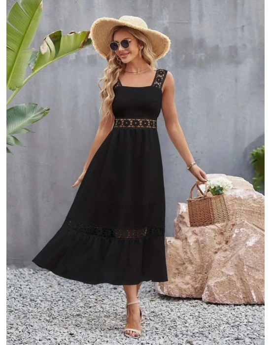 Kadın Askılı Dantel Detaylı Kiloş Janjan Krep Elbise