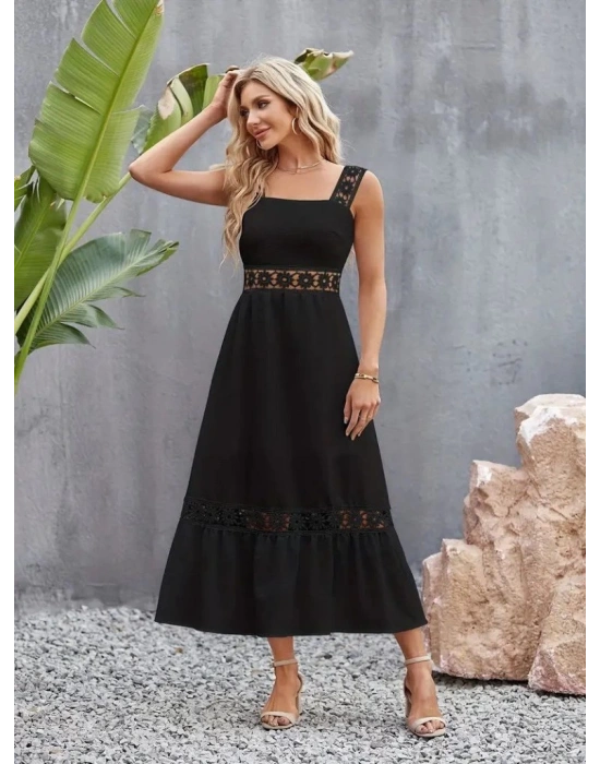 Kadın Askılı Dantel Detaylı Kiloş Janjan Krep Elbise