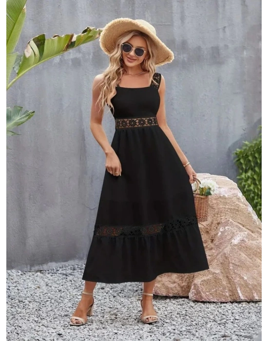 Kadın Askılı Dantel Detaylı Kiloş Janjan Krep Elbise