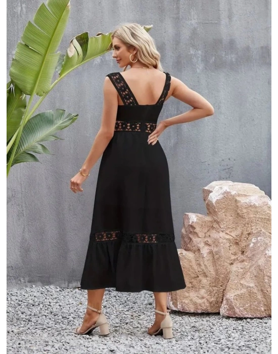 Kadın Askılı Dantel Detaylı Kiloş Janjan Krep Elbise