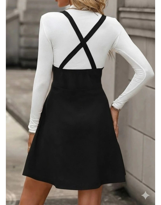 Kadın Askılı Düğmeli Mini Süet Elbise