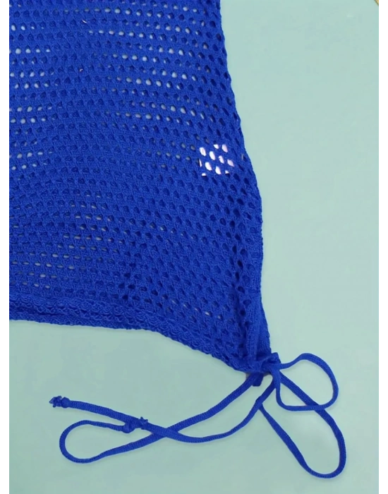 Kadın Askılı Eteği Büzgü Bağlama Detay Delikli örme Triko Pareo Elbise