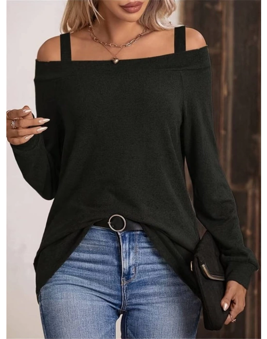 Kadın Askılı Iki Omuzu Açık Salaş Yün Viskon Bluz