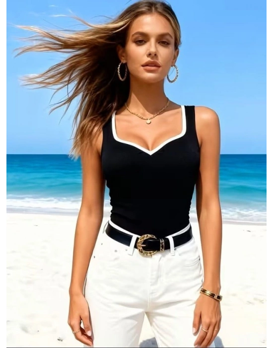 Kadın Askılı Kalp V Yakalı Dalgıç Bluz