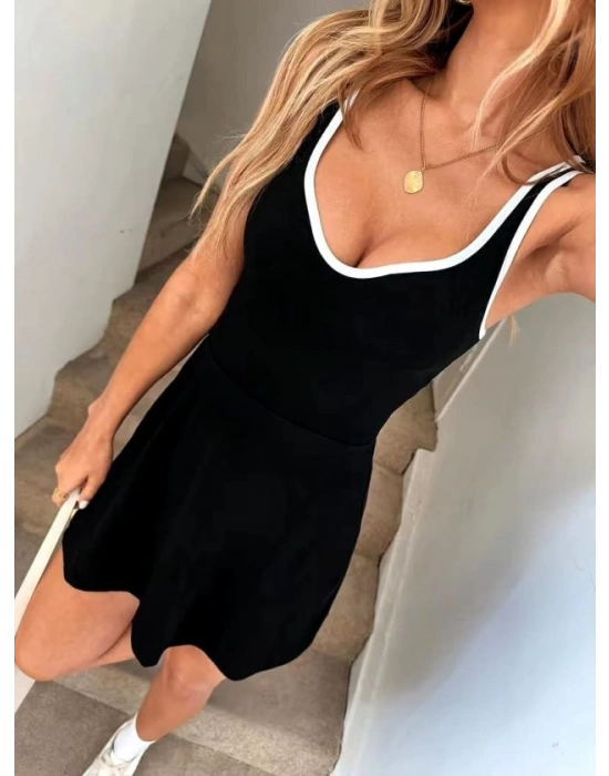 Kadın Askılı Kalp Yakalı şerit Detaylı Dalgıç Kısa Elbise