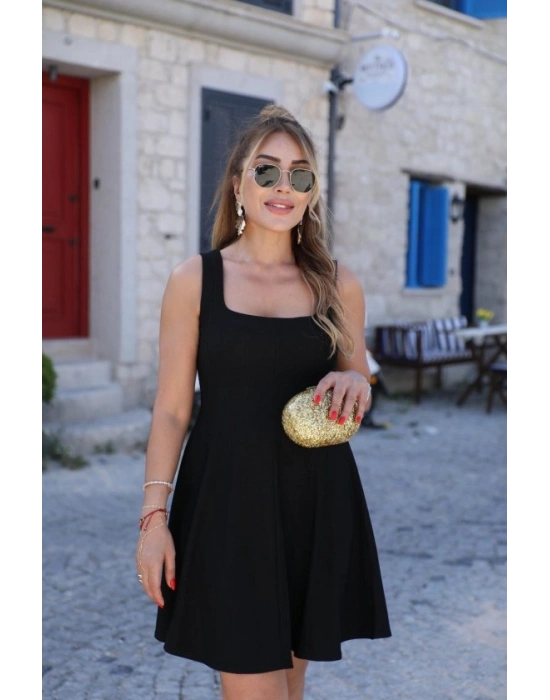 Kadın Askılı Kare Yakalı Kısa Modal Elbise