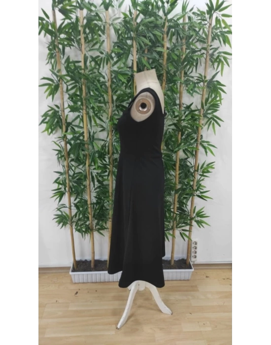 Kadın Askılı Kare Yakalı Midi Ithal Krep Elbise