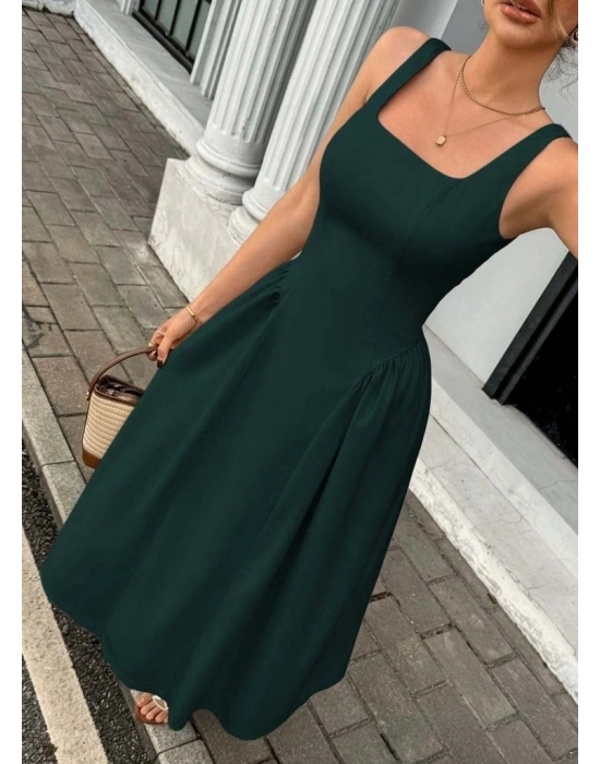 Kadın Askılı Kare Yakalı Uzun Ithal Krep Elbise