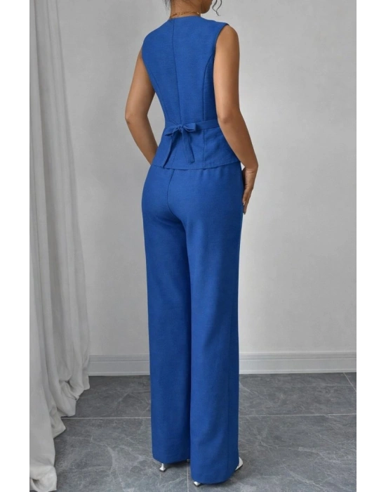 Kadın Askılı önden Düğmeli Bluz Ve Pantolon Keten Ikili Takım