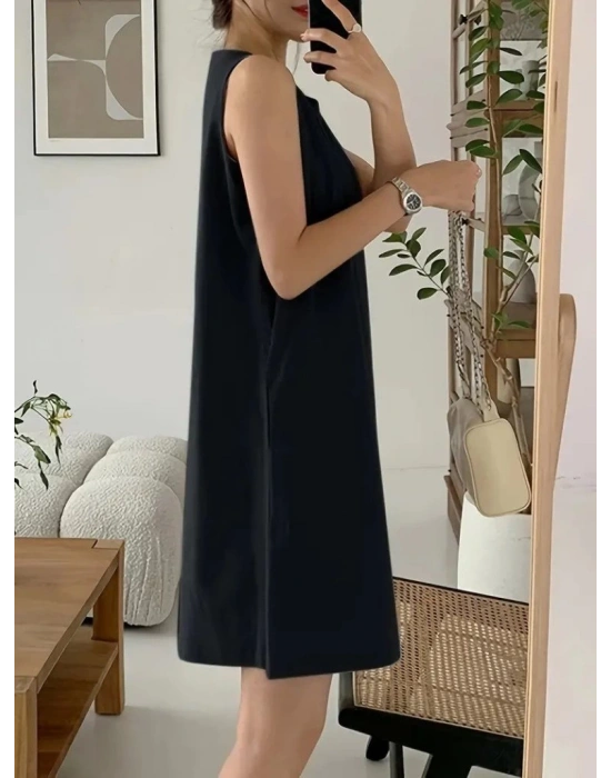 Kadın Askılı Sıfır Kol A Kesim Detaylı Ithal Krep Elbise